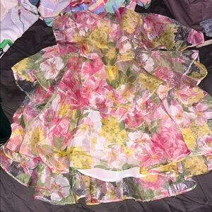 Olivaceous Strapless Floral Dress - Pink, Yellow, Green